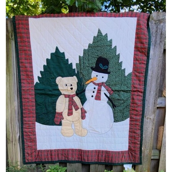 American Pacific Christmas Quilted Patchwork Throw/Wall Hanging Snowman Bear - Picture 6 of 12